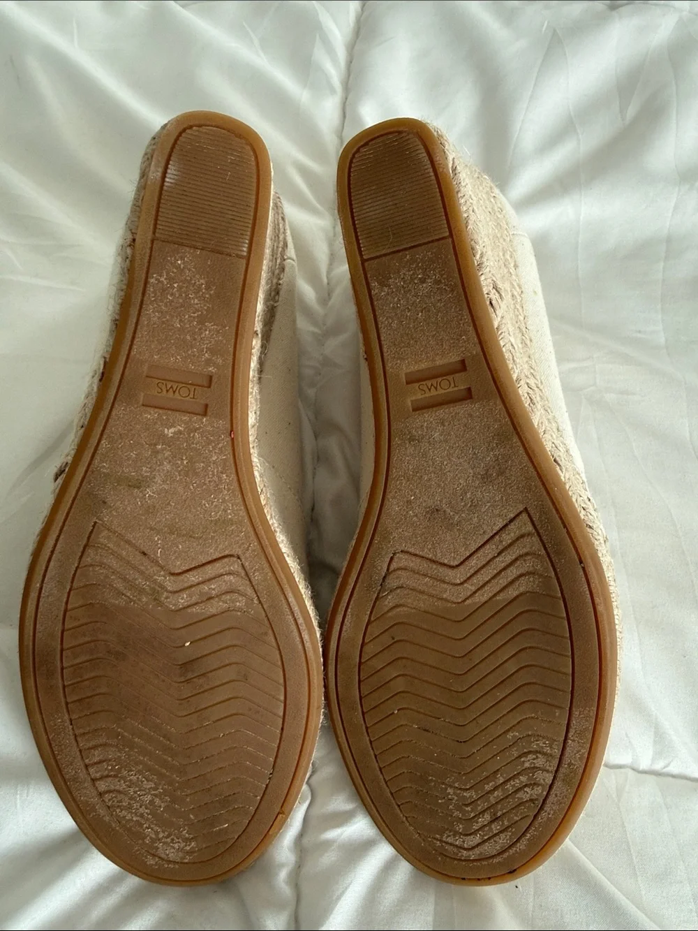Toms Cream Peep-Toe Espadrille Wedge Flats